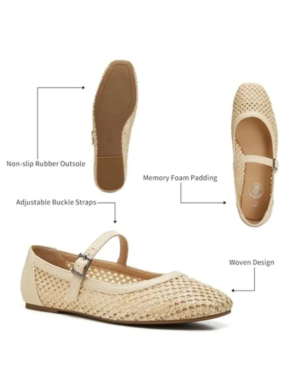 Trary Mary Jane Shoes Women Woven Flats for Women Dressy Ballet Flats Squared
